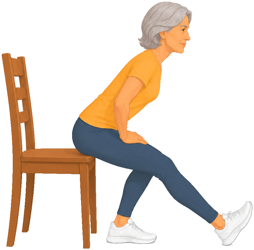Exercice : gainage en appui sur une chaise.